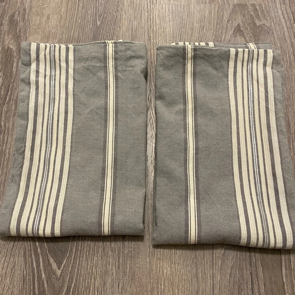 2 West Elm Throw Pillow Shams Gray White Silver Stripe Cotton 24” Square